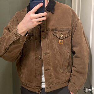 Rare Vintage Carhartt Blanket Lined Trucker Jacket Corduroy Neck Size Large